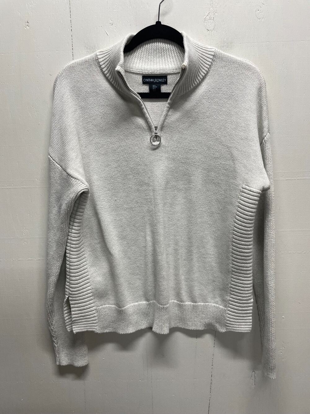Cynthia Rowley Women's Quarter-Zip Knit Sweater Ribbed Mock Neck Size Large